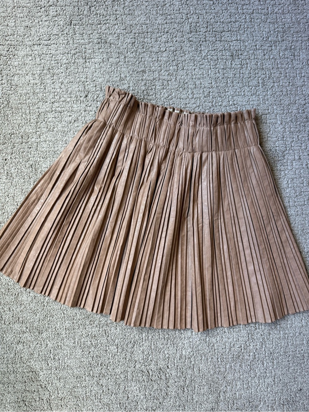 Mustard Seed Camel Faux Leather Knife Pleated Paperbag Waist Skirt Size S